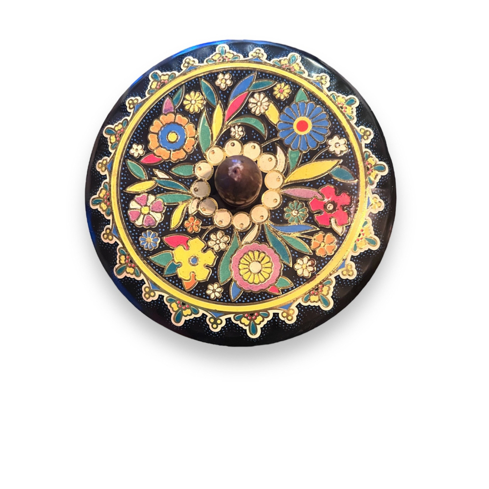 MCM Daher Vintage Stamped Floral Enamel Lidded Canister Midcentury Modern Decor - Picture 2 of 10